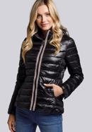 Quilted jacket with decorative jacquard stripe, black, 93-9N-101-0-XS, Photo 1