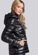 Quilted jacket with decorative jacquard stripe, black, 93-9N-101-1-XL, Photo 3