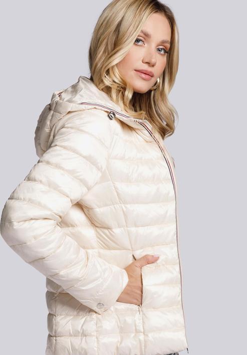 Quilted jacket with decorative jacquard stripe, off white, 93-9N-101-3-M, Photo 4