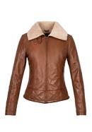 Women's leather aviator jacket with contrast borg, brown, 97-09-801-4-L, Photo 20