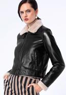 Women's cropped jacket with contrast borg, dark brown, 97-09-802-1-S, Photo 1