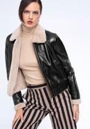 Women's cropped jacket with contrast borg, dark brown, 97-09-802-1-S, Photo 2