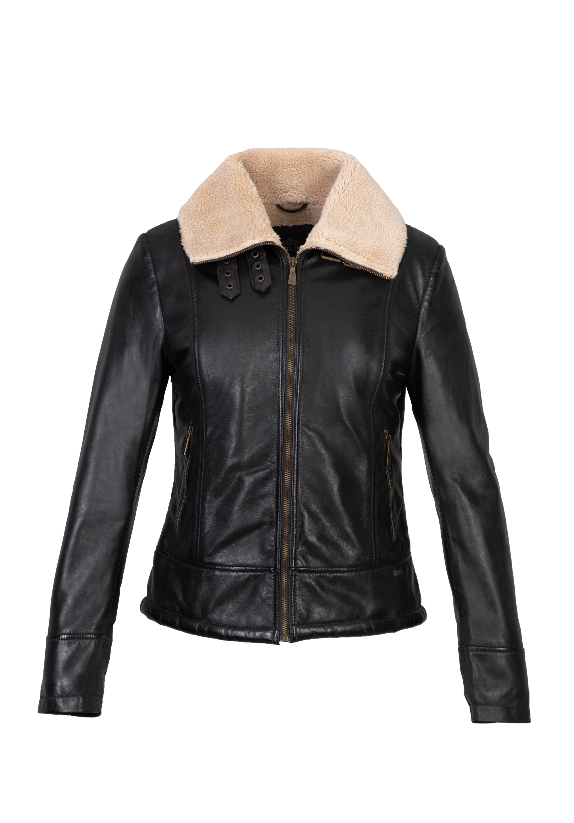 Women s leather aviator jacket with contrast borg I WITTCHEN