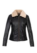 Women's leather aviator jacket with contrast borg, dark brown, 97-09-801-4-S, Photo 30