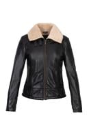 Women's leather aviator jacket with contrast borg, dark brown, 97-09-801-1-L, Photo 30