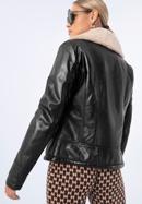 Women's leather aviator jacket with contrast borg, dark brown, 97-09-801-1-L, Photo 4