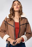 Women's cropped jacket with faux fur, brown, 97-9P-106-5-2XL, Photo 1