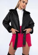 Damska kurtka podszyta sztucznym futerkiem oversize z paskiem, czarny, 97-9P-106-5-XL, Zdjęcie 1