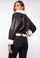 Women's cropped jacket with faux fur, dark brown, 97-9P-106-4-XL, Photo 2