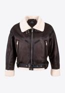 Women's cropped jacket with faux fur, dark brown, 97-9P-106-4-XL, Photo 20