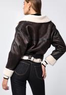 Women's cropped jacket with faux fur, dark brown, 97-9P-106-1-2XL, Photo 3