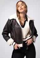 Women's cropped jacket with faux fur, dark brown, 97-9P-106-4-XL, Photo 5