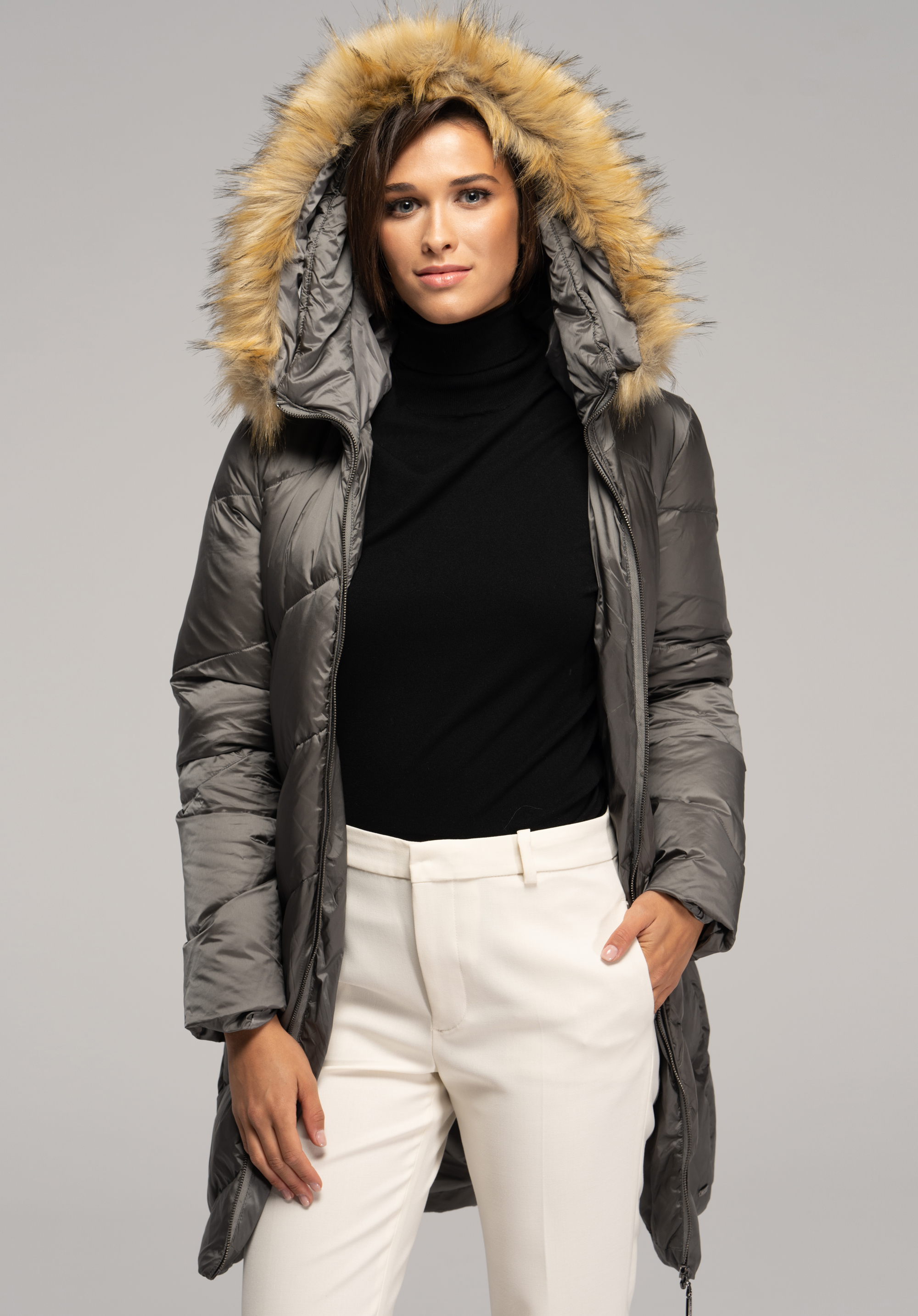 Women's down jacket, grey, 91-9D-401-8-S, Photo 1