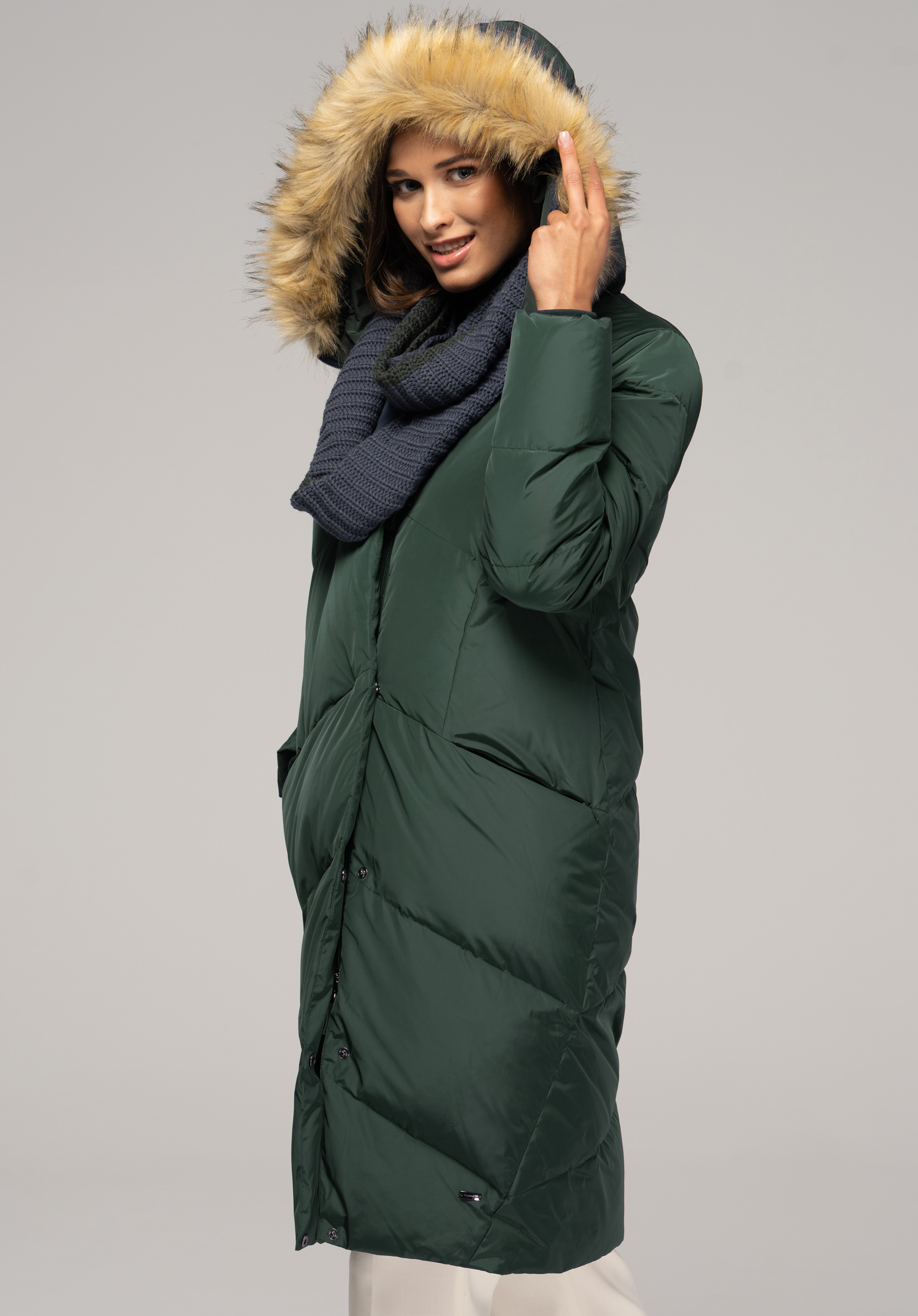 Women's down coat with snood, green, 91-9D-402-Z-3XL, Photo 1