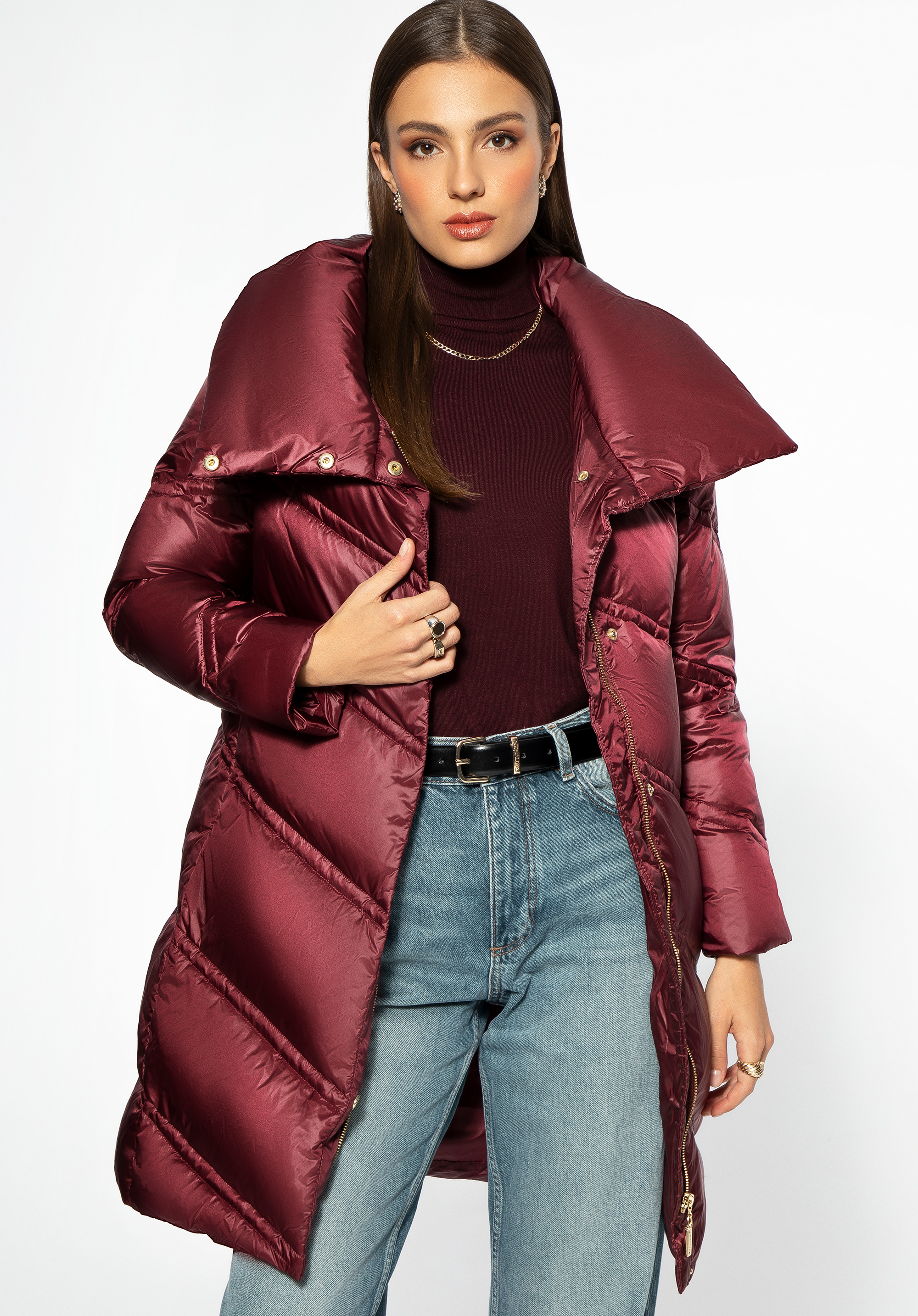 Burgundy cheap down coat