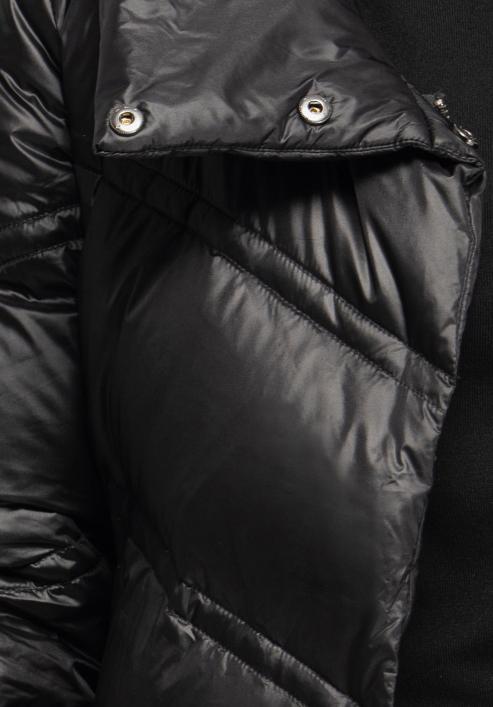 Damski płaszcz puchowy z wysokim kołnierzem, czarny, 93-9D-406-G-S, Zdjęcie 6