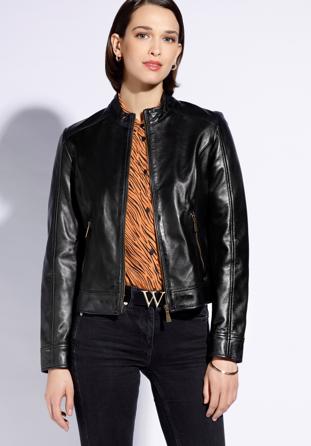 Women's leather biker jacket, black, 96-09-803-1-M, Photo 1