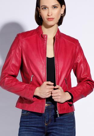 Women's leather biker jacket, pink, 96-09-803-P-M, Photo 1