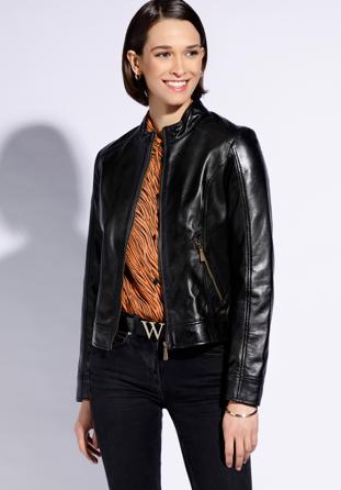 Women's leather biker jacket, black, 96-09-803-1-L, Photo 1