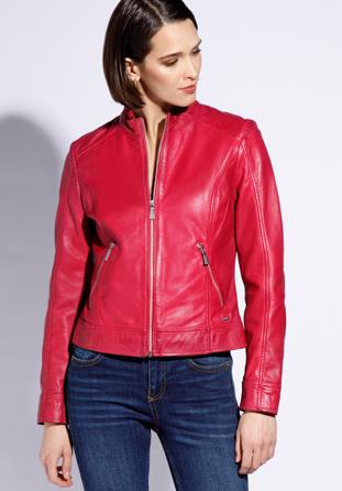 Women's leather biker jacket, pink, 96-09-803-P-XL, Photo 1
