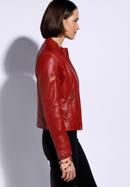 Damska kurtka skórzana klasyczna, czerwony, 96-09-803-1-XL, Zdjęcie 3