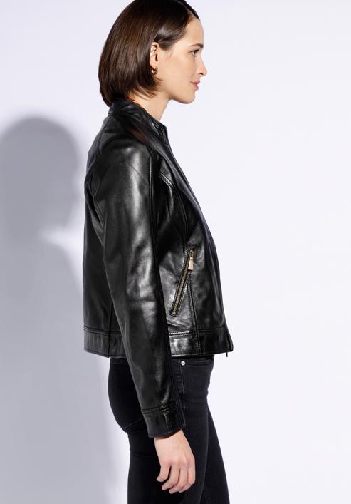 Women's leather biker jacket, black, 96-09-803-1-XL, Photo 4
