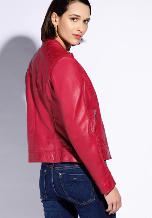 Women's leather biker jacket, pink, 96-09-803-P-M, Photo 4