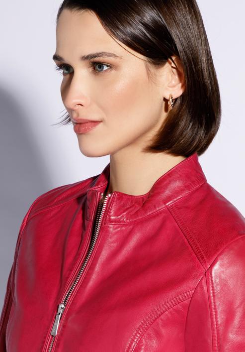 Women's leather biker jacket, pink, 96-09-803-1-L, Photo 5