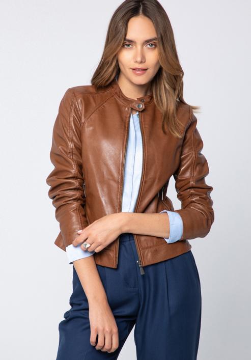 Women's leather jacket, brown, 97-09-804-5-2XL, Photo 1