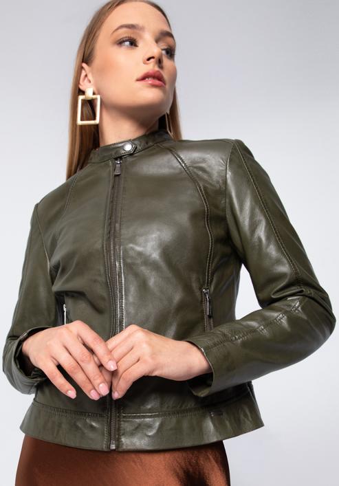 Women's leather jacket, green, 97-09-804-4-M, Photo 1