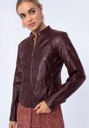 Women's leather jacket, plum, 97-09-804-P-L, Photo 1