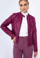 Damska kurtka skórzana klasyczna ze stójką, różowy, 97-09-804-5-XL, Zdjęcie 1