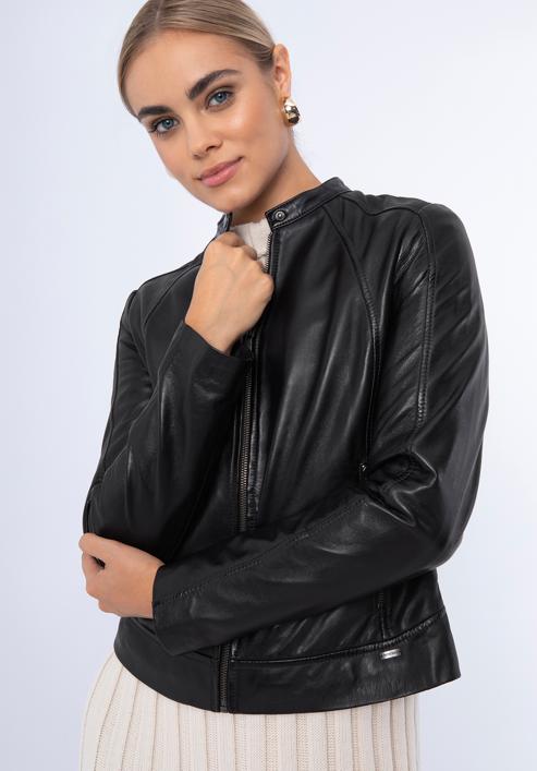 Women's leather jacket, dark brown, 97-09-804-N-S, Photo 16
