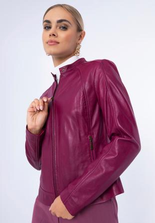 Damska kurtka skórzana klasyczna ze stójką, różowy, 97-09-804-P-XL, Zdjęcie 1