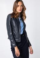 Women's leather jacket, navy blue, 97-09-804-1-L, Photo 2