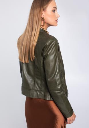 Women's leather jacket, green, 97-09-804-Z-S, Photo 1