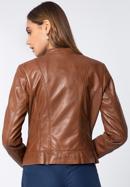 Damska kurtka skórzana klasyczna ze stójką, brązowy, 97-09-804-5-XL, Zdjęcie 4