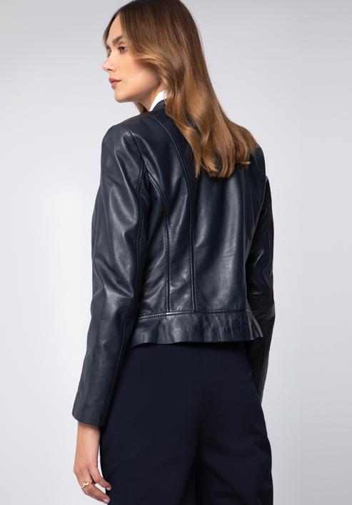 Women's leather jacket, navy blue, 97-09-804-3-M, Photo 4