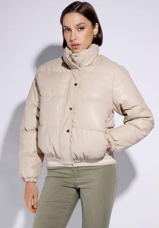 Women's faux leather puffer jacket, light beige, 95-9D-100-9-XL, Photo 1