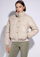 Women's faux leather puffer jacket, light beige, 95-9D-100-9-3XL, Photo 1