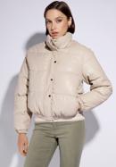 Women's faux leather puffer jacket, light beige, 95-9D-100-1-S, Photo 1