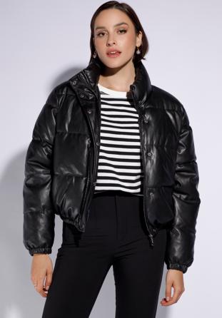 Women's faux leather puffer jacket, black, 95-9D-100-1-2XL, Photo 1