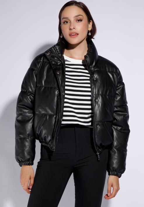 Women's faux leather puffer jacket, black, 95-9D-100-9-2XL, Photo 2