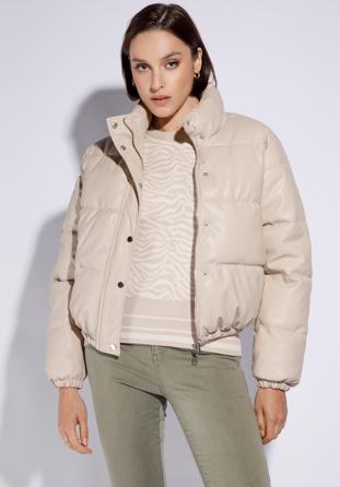 Women's faux leather puffer jacket, light beige, 95-9D-100-9-3XL, Photo 1