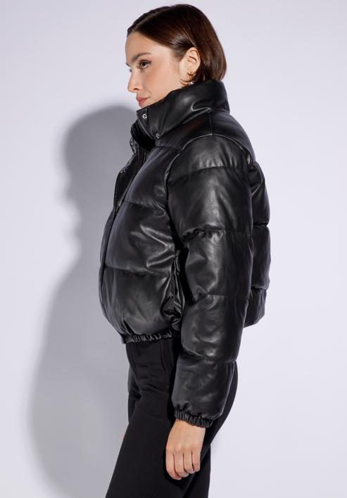 Damska kurtka typu puffer z ekoskóry, czarny, 95-9D-100-9-2XL, Zdjęcie 3