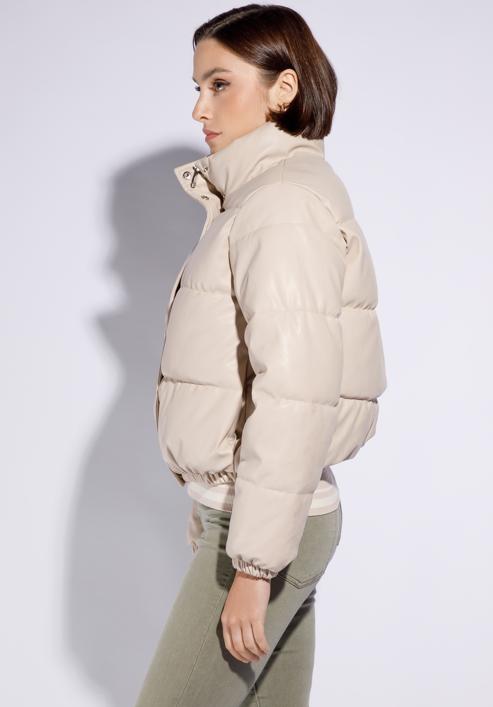 Women's faux leather puffer jacket, light beige, 95-9D-100-9-L, Photo 3