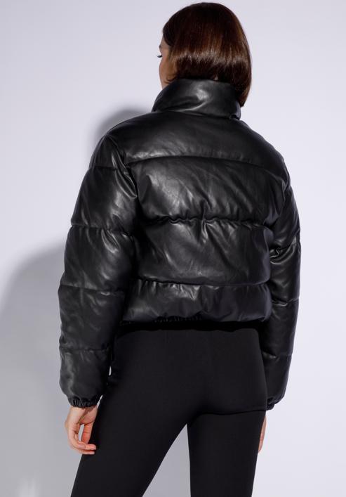 Damska kurtka typu puffer z ekoskóry, czarny, 95-9D-100-9-XL, Zdjęcie 4