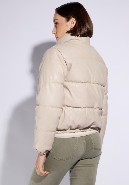 Damska kurtka typu puffer z ekoskóry, jasny beż, 95-9D-100-1-3XL, Zdjęcie 4