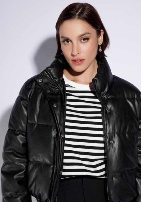 Women's faux leather puffer jacket, black, 95-9D-100-9-2XL, Photo 5