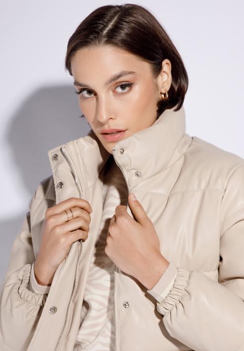 Women's faux leather puffer jacket, light beige, 95-9D-100-9-L, Photo 5